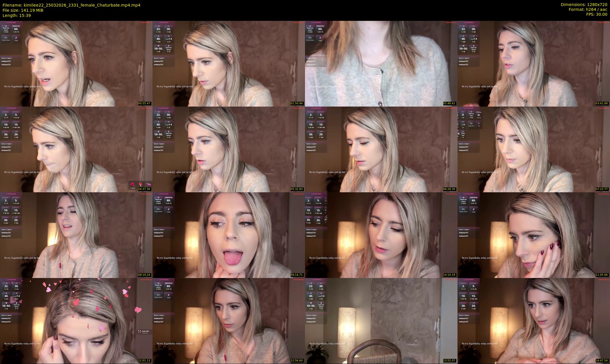kimilee22 — 16 minute Chaturbate female cam show recording, 720p, Mar 25, 2026