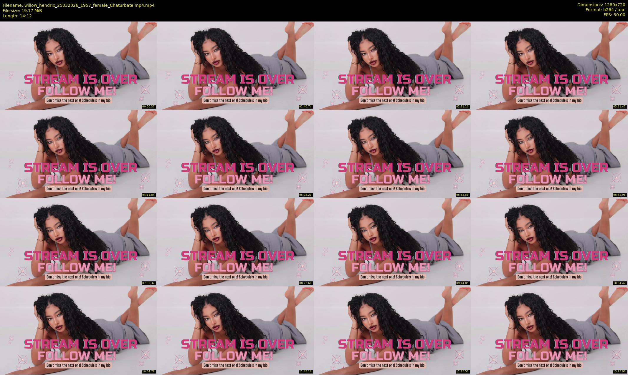 willow_hendrix — 15 minute Chaturbate female cam show recording, 720p, Mar 25, 2026