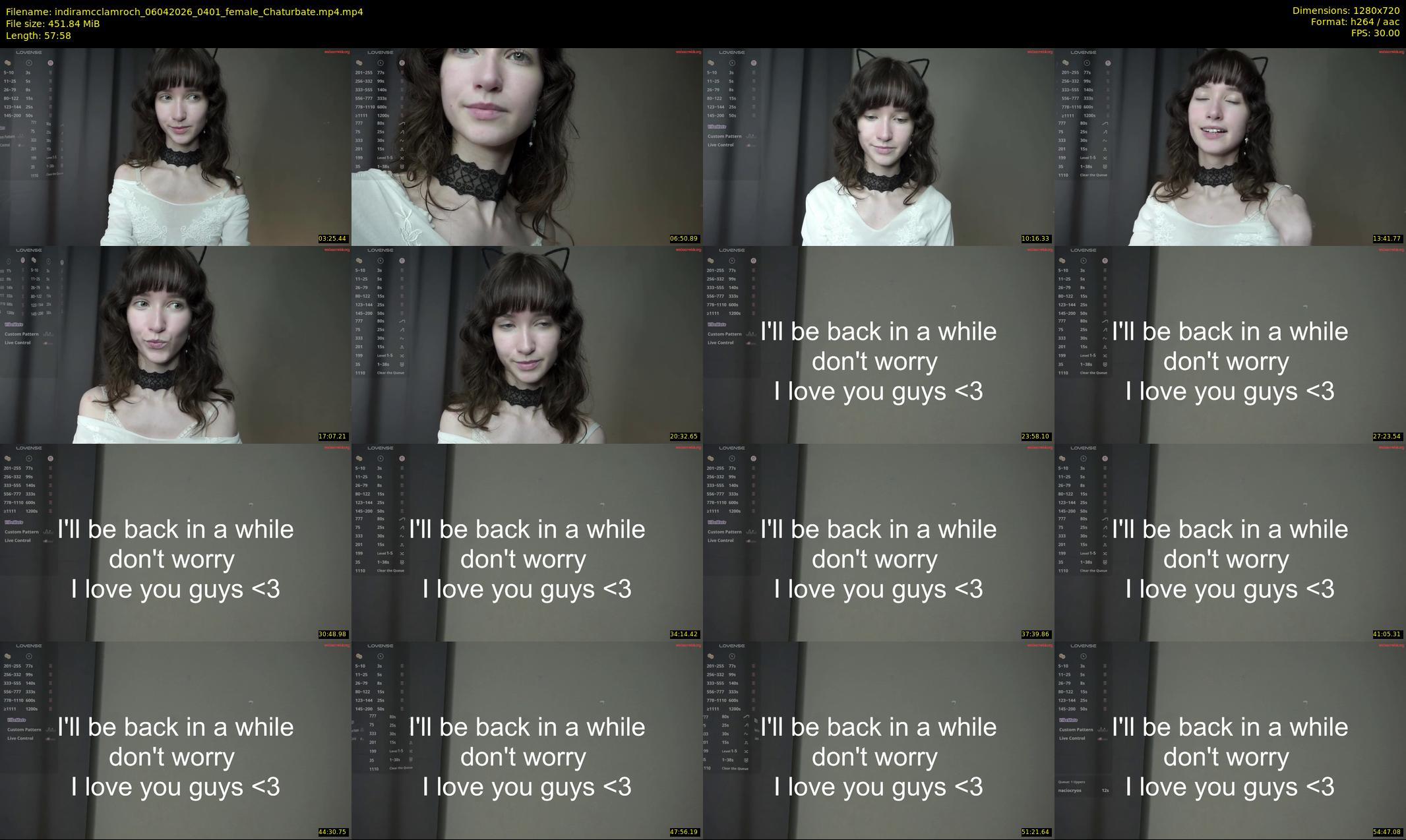 indiramcclamroch — 58 minute Chaturbate female cam show recording, 720p, Apr 6, 2026