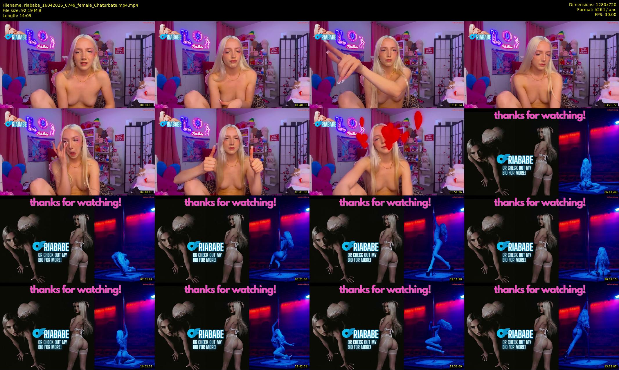 riababe — 15 minute Chaturbate female cam show recording, 720p, Apr 16, 2026
