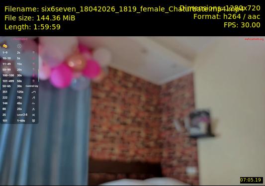 six6seven — 120 minute Chaturbate female cam show recording, 720p, Apr 18, 2026