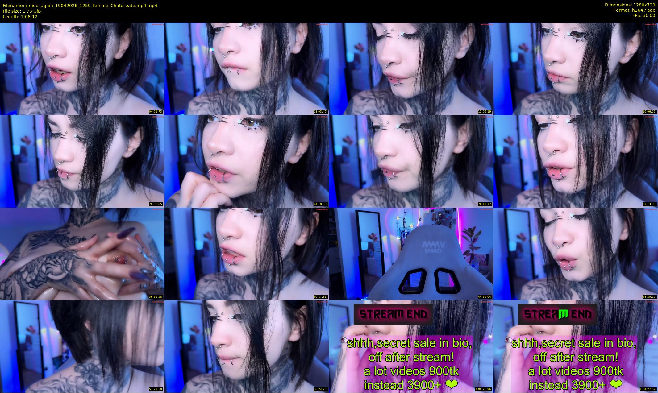 i_died_again — 69 minute Chaturbate female cam show recording, 720p, Apr 19, 2026