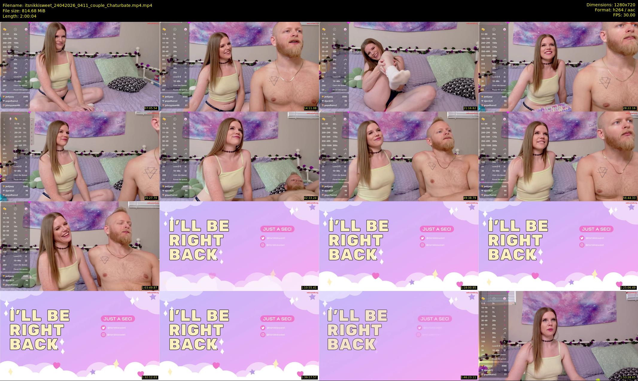 itsnikkisweet — 121 minute Chaturbate couple cam show recording, 720p, Apr 24, 2026