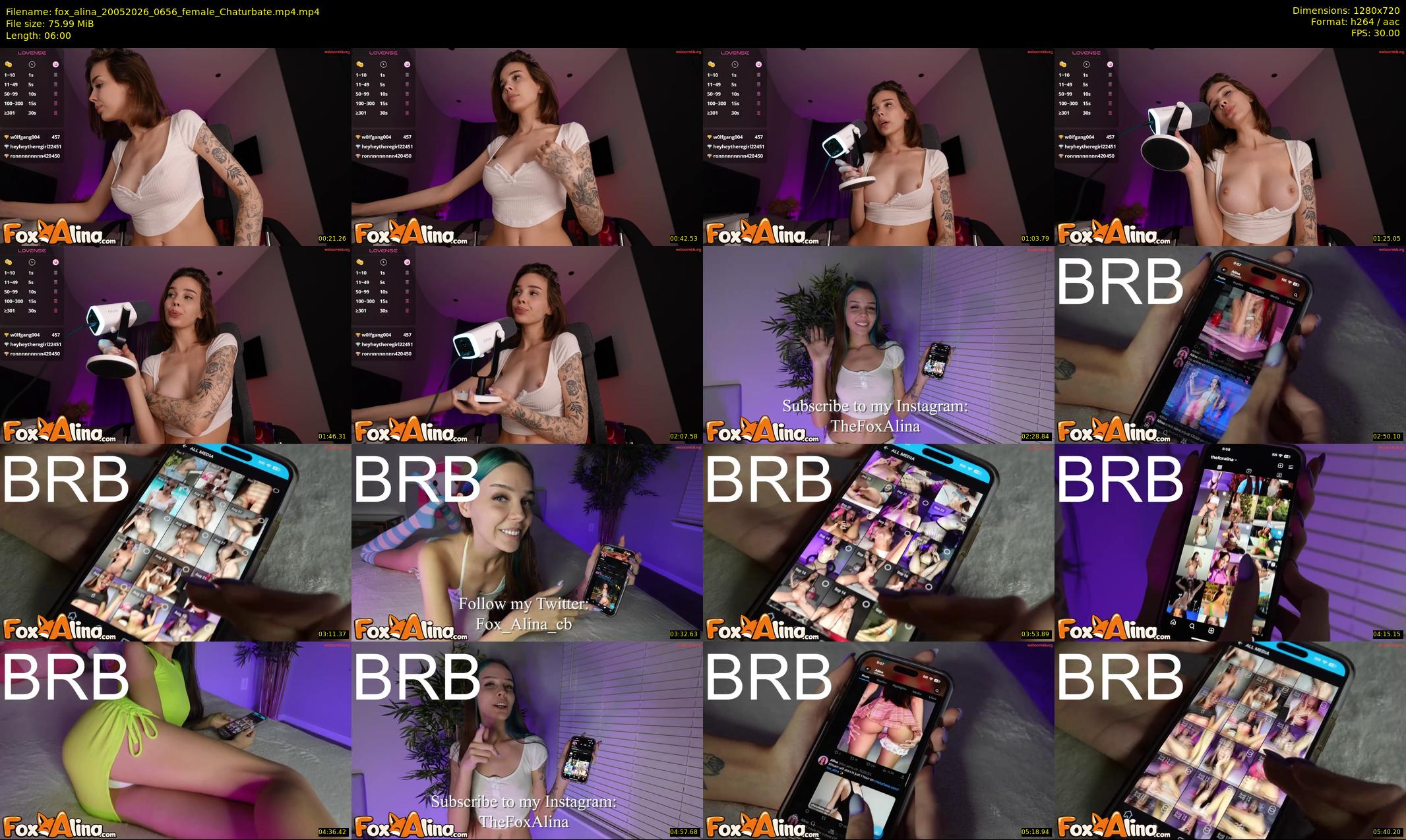 fox_alina — 6 minute Chaturbate female cam show recording, 720p, May 20, 2026